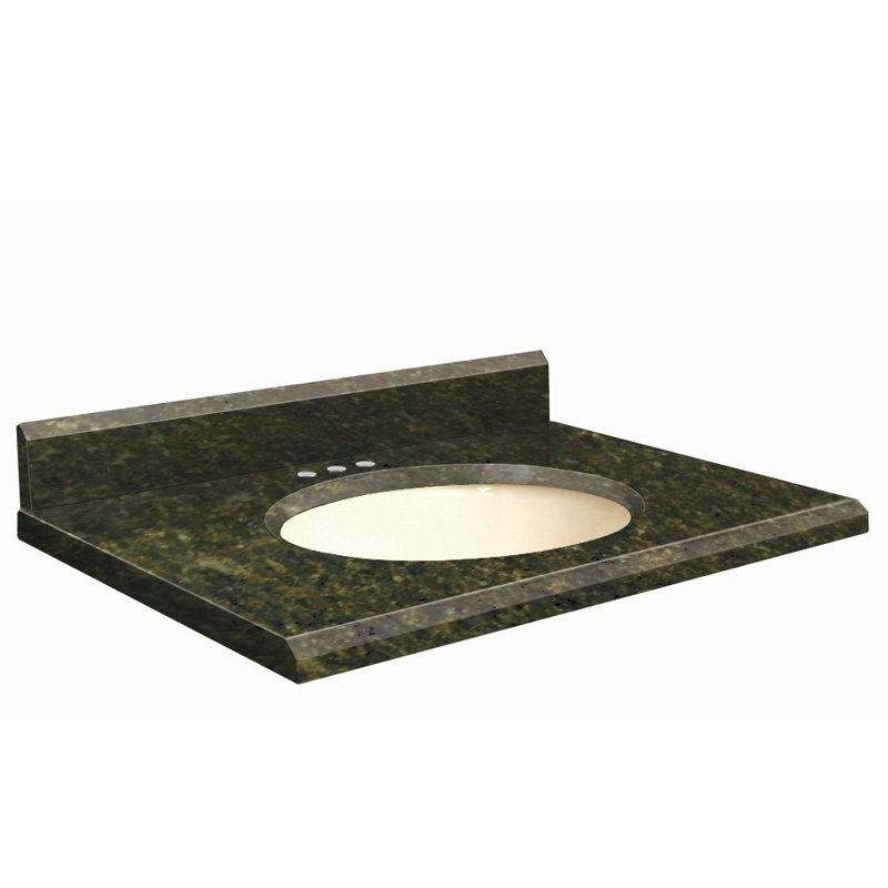 Dessus de salle de bain simple 25 po meuble-lavabo, Biscuit, Décalé de 8 po, Vert Uba