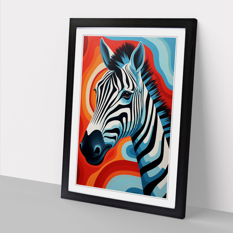 Zebra Hard Edge Painting - Single Picture Frame Print on Wood, 46cm H x 34cm W x 2cm D, Black