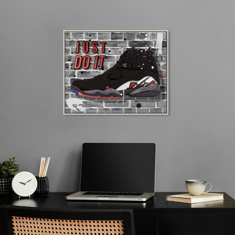 Just Just It Sneaker, impression de citations sur toile par Notoriart, Cadre argenté, H 21 po x l 25 po