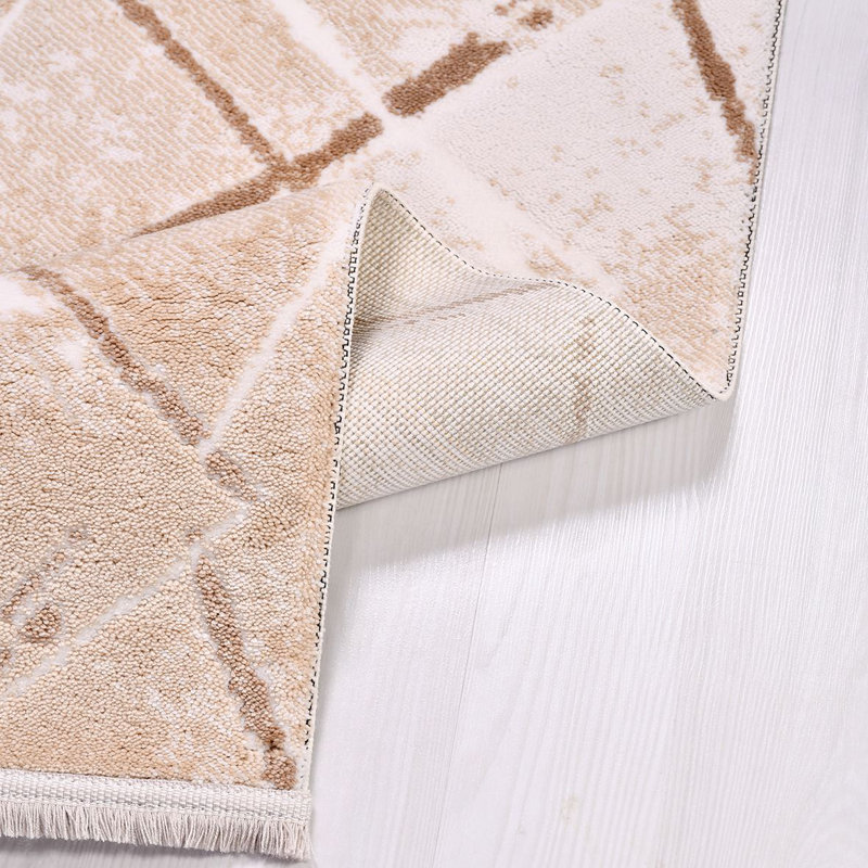 Tapis moderne / abstrait crème lavable à la machine antidérapant, Rectangle 3 pi 4 po x 6 pi 7 po