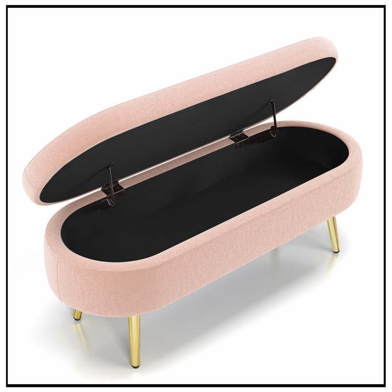 Banc de rangement ovale avec pieds en métal, Rose