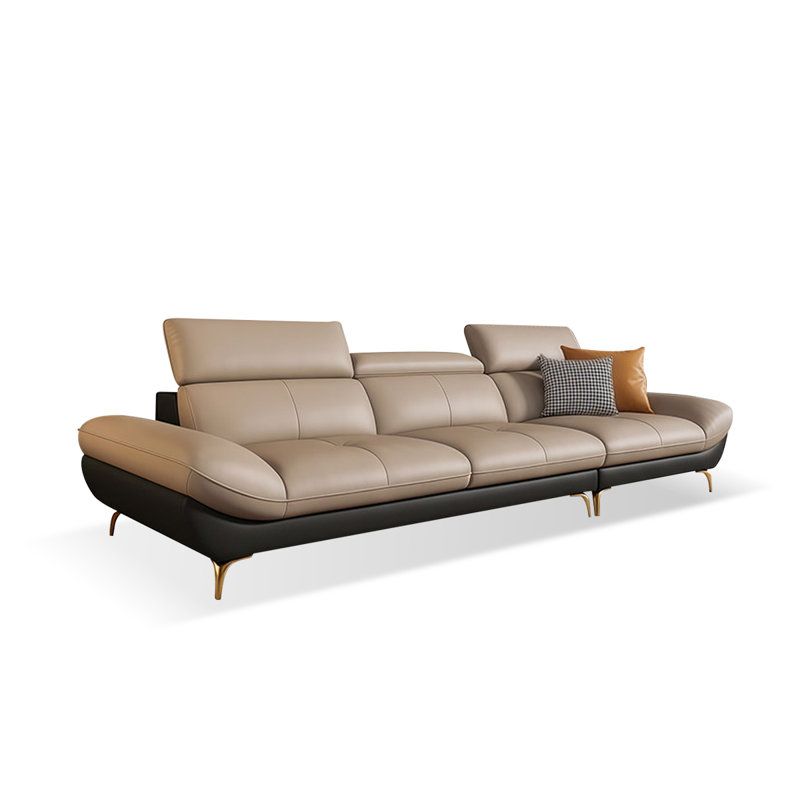 Coussin de canapé modulaire en cuir véritable Coffee, H 29,53 po x l 110,24 po x P 38,58 po, Noir