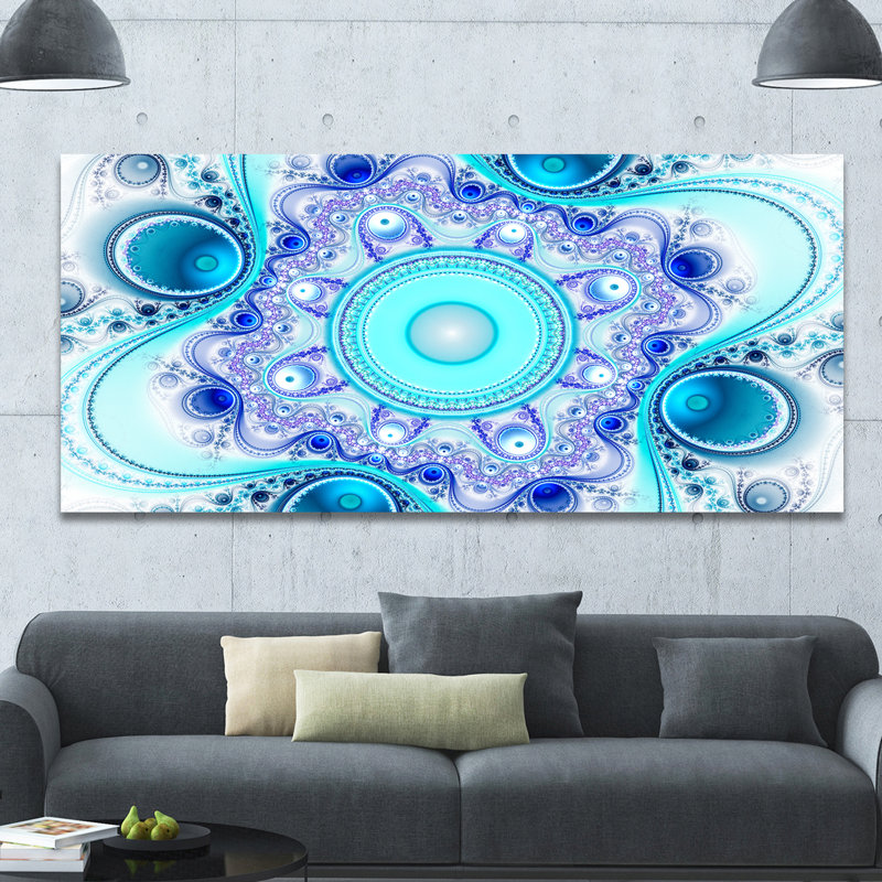 «Turquoise Wavy Curves and Circles», impression, H 28 po x l 60 po, Toile