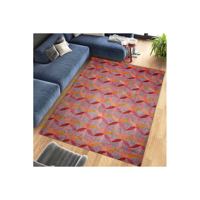 Tapis lavable décoratif à motif géométrique orange, Sous-tapis rectangulaire de 3 pi 3 po x 4 pi 11 po