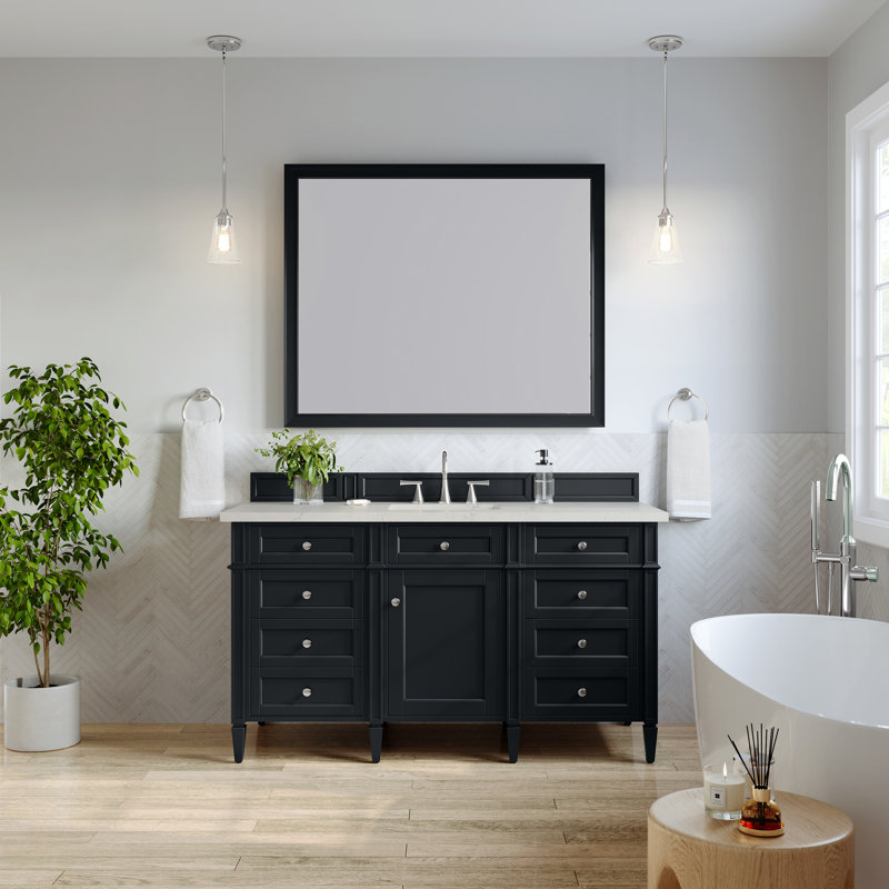 Meuble-lavabo simple 60 po Dussault, Perle jasmin éternelle, Noir onyx, 8 po