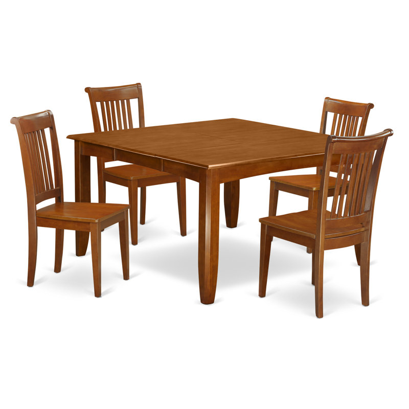 5 Piece Dinette Set for 4 Includes a Square Dining Table with Butterfly Leaf and 4 Dining Room Chairs, Saddle Brown
