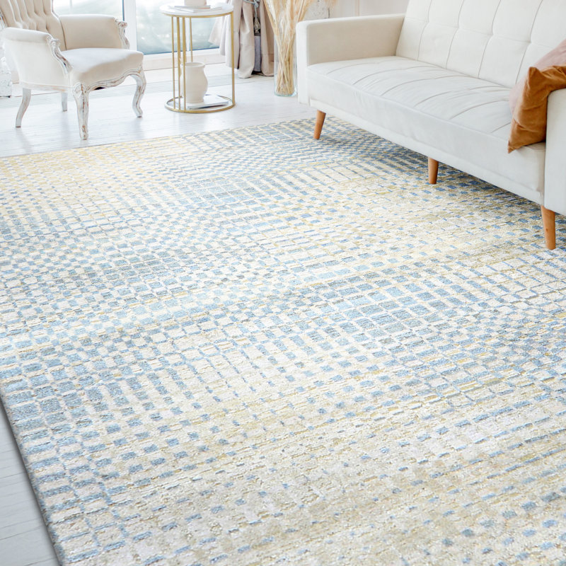 Hand Knotted Geometric Area Rug in Ivory/Gray, Rectangle 10' x 14'