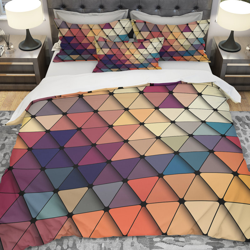 Ensemble de housse de couette à géométrie en losanges designart, Housse de couette grand + 2 taies décoratives