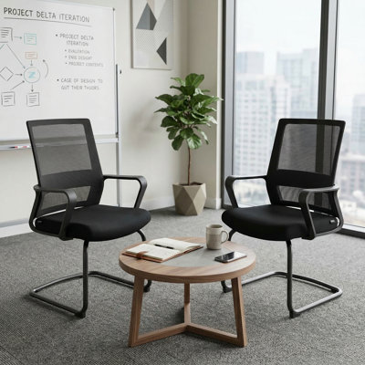 Mesh Back Conference Chairs with Arms and Metal Sled Base, Set of 2