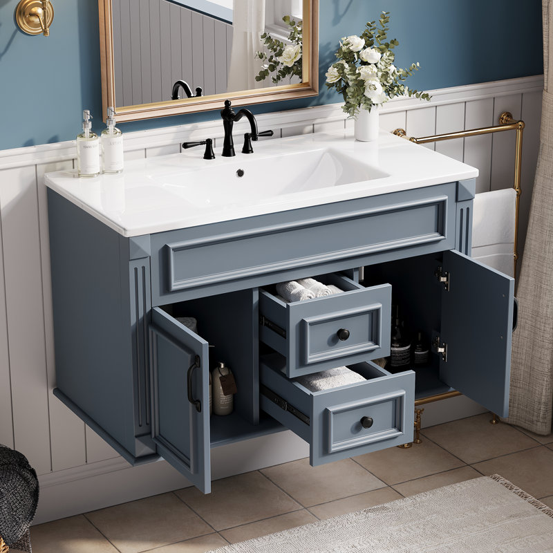 36" Solid Wood Bathroom Vanity Blue