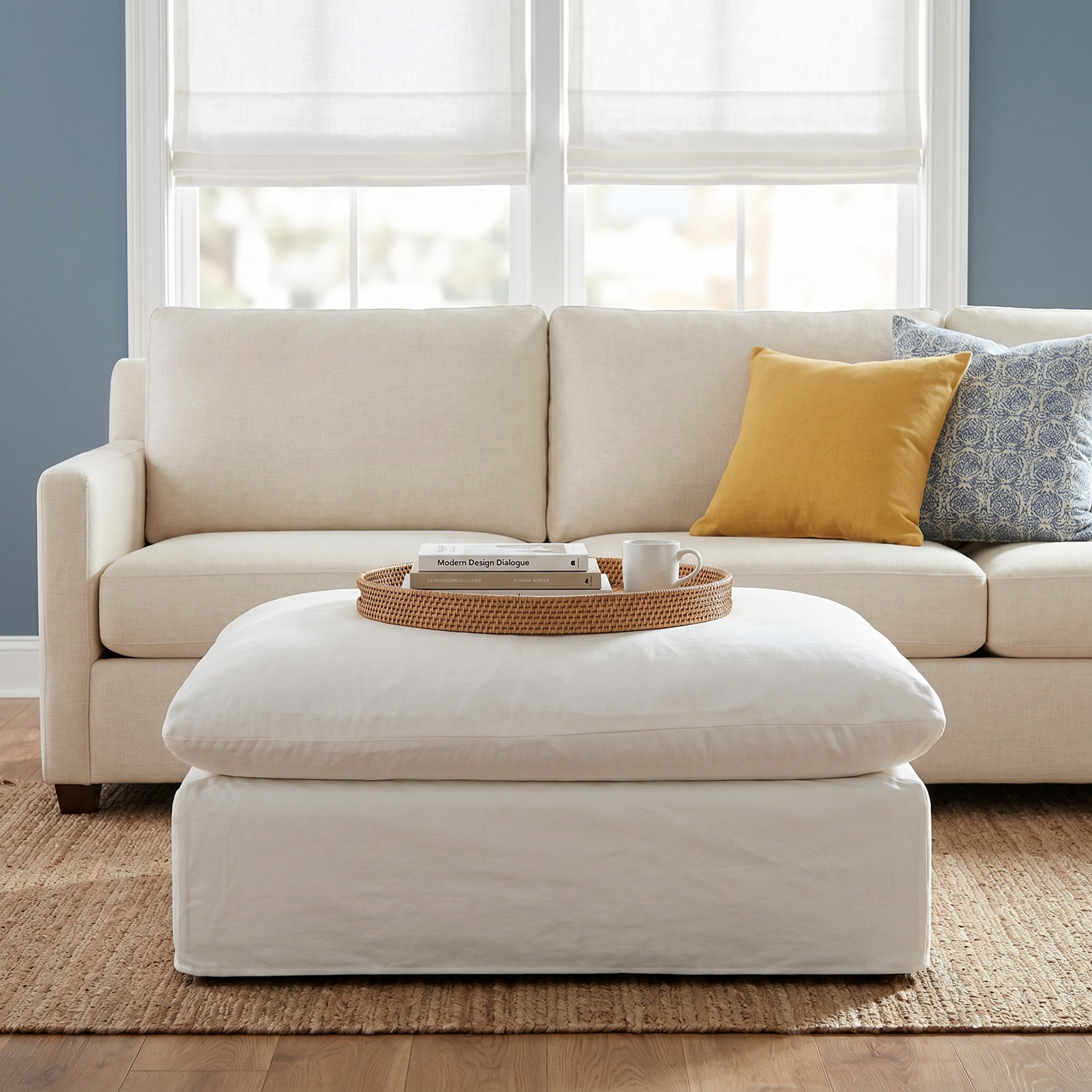 Luna Slipcovered Ottoman And A Half, Bella Toast Performance Velvet