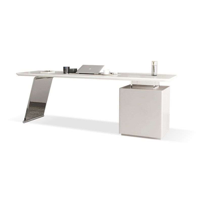 White Rectangular Manufactured Wood with 3 drawers desk, 29.53" H x 55.12" W x 27.56" D