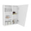 Armoire à pharmacie blanche avec porte en miroir et rangement ouvert