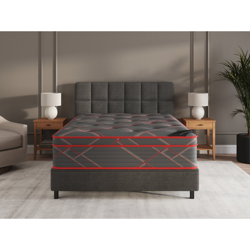  13" Luxury Black/Red Eurotop Mattress Hybrid Comfort – Premium Quilted Cover - Made in NJ – Fiberglass-Free – Bed in a Box