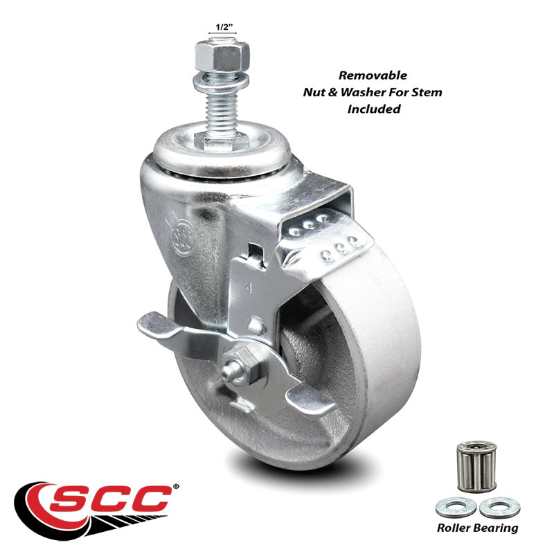 Ensemble de roulettes à tige filetée en acier de 12 mm avec frein