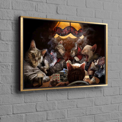 Art sur toile en coton 3D avec cartes de chats, parfait pour embellir votre salle de jeu ou offrir en cadeau unique