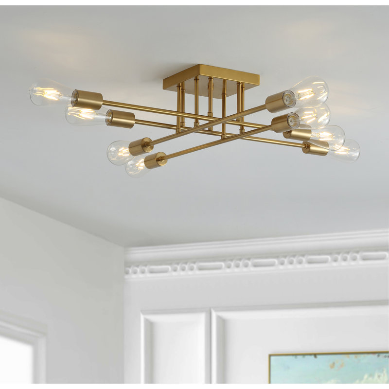 8-Light Bulbs Sputnik Classic 27.17" Semi Flush Mount Fixture, Gold