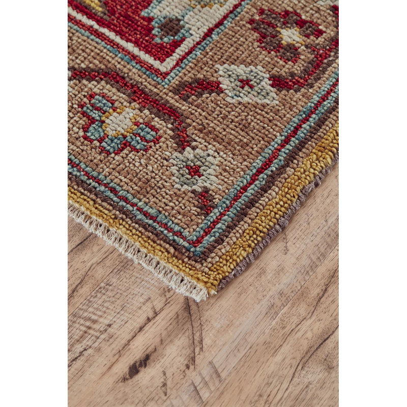 Tapis rouge noué à la main Tristian, Rectangle 5 pi 6 po x 8 pi 6 po