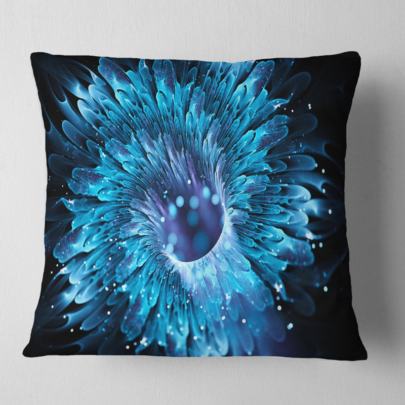 Fractale de trou de ver bleu magique - coussin imprimé abstrait, 16 po x 1 po, Coussin décoratif