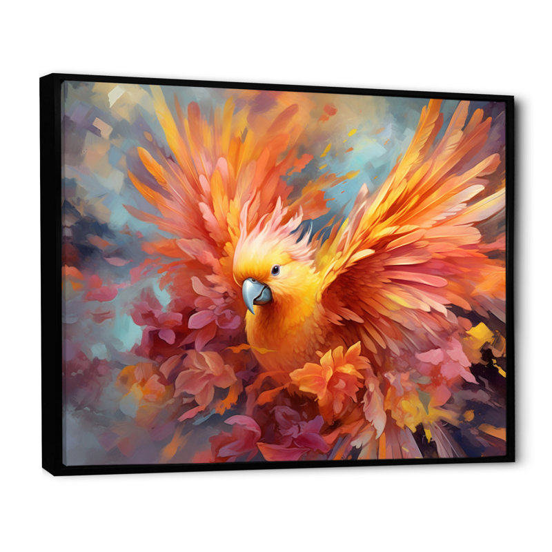 «Tropical Parrot I», art mural sur toile, Cadre flottant noir, 34" H x 44" W