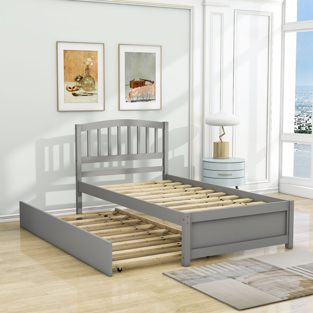 Mashud Twin Size Wood Platform Bed Frame with Trundle Red Barrel Studio® 