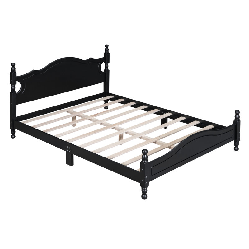 Retro Style Platform Bed, Black, Queen