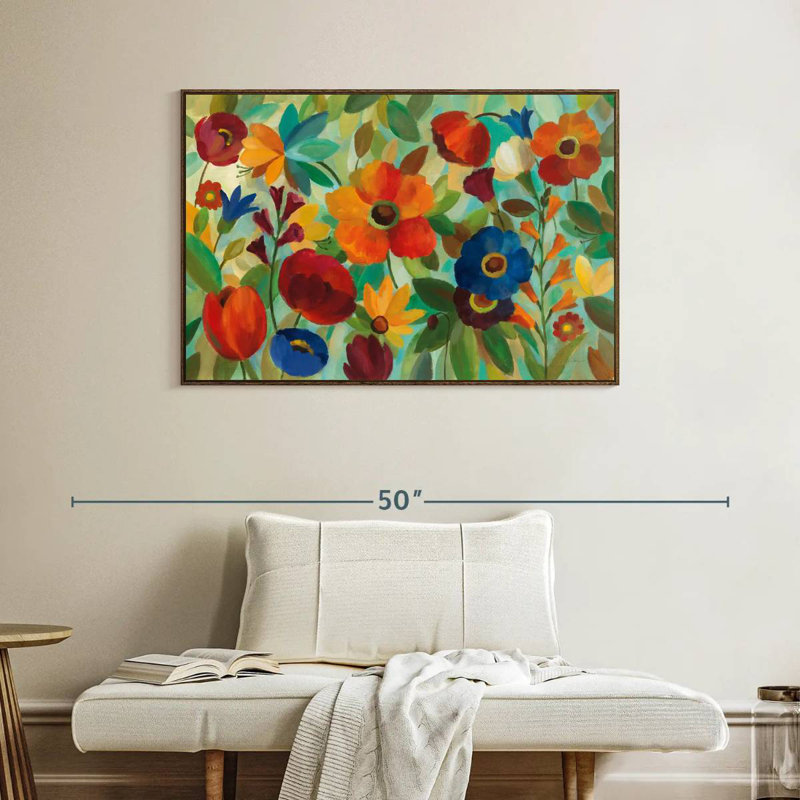 Été floral III, Cadre flottant noyer, 40 po x 27 po