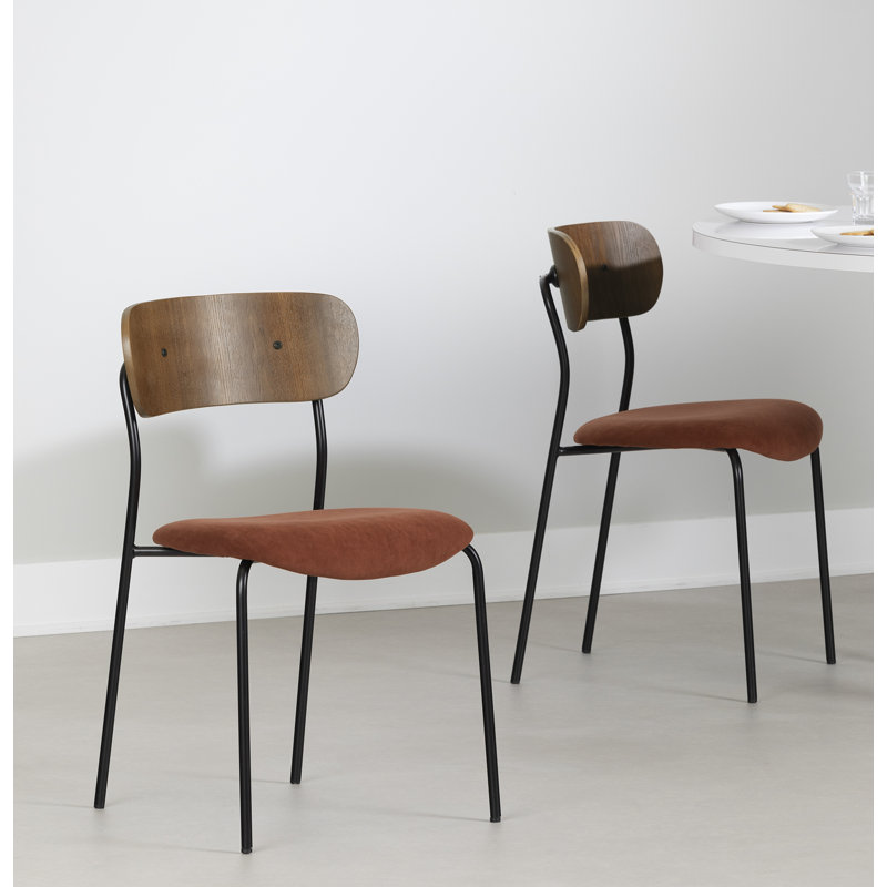 Burnt Orange and Brown Velvet Upholstered Side Chair with Metal Legs