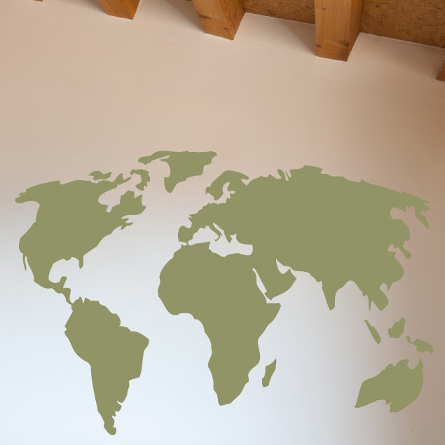 Décalcomanie murale carte du monde, Olive, H 38 x l 56 po x P 0,01 po