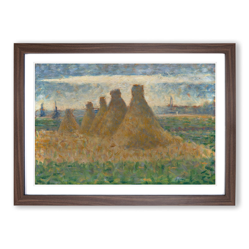Haystacks by Georges Seurat - Framed Print, 27cm H x 36cm W x 2cm D, Walnut Framed