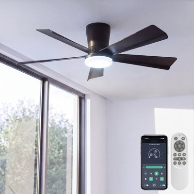 42" Ceiling Fans with Lights, Low Profile Flush Mount, 3CCT Dimmable LED, Remote & APP Control for Bedroom Kitchen (Black)