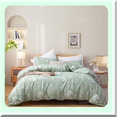 Floral Sage Comforter Set - 2 Piece Bedding with Plant Flowers Print, Fluffy & All Season, Soft & Cozy Bed Set