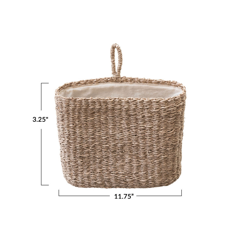 Hand-Woven Seagrass Wall Basket with Loop and Cotton Lining