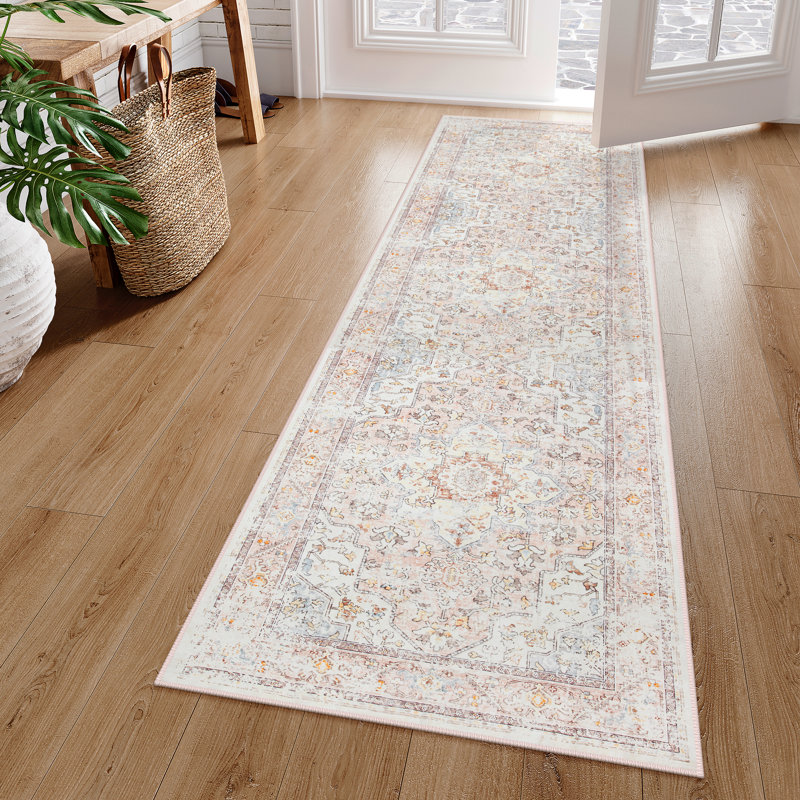 Large Floral Thick Border Washable Area Rug - Soft Cashmere Carpet for Living Room, Bedroom, or Office, Rectangle 5' x 7'