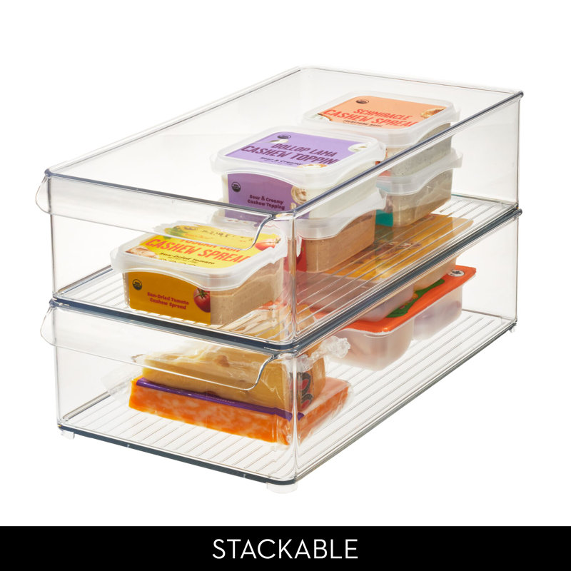 iDesign Plastic Wide Fridge Bin Tray with Front Handle - Clear