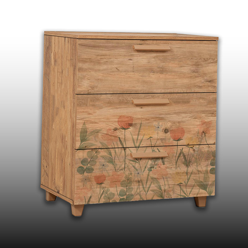 Commode 3 bandes à bordures florales