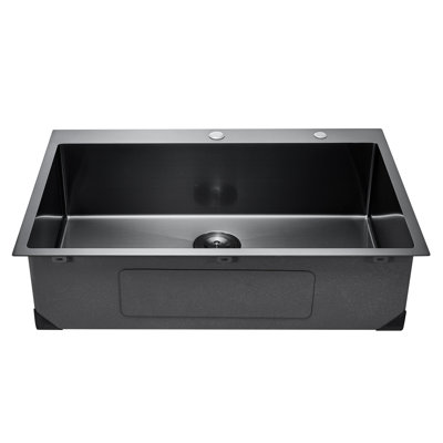 25" Kitchen Sink Top Mount Single Bowl Drop-In Basin Stainless Steel Black