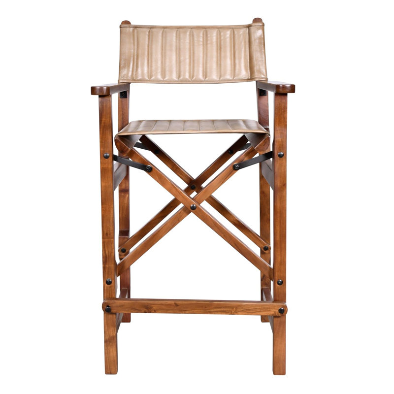 Tabouret de bar en cuir - brun, Cuir véritable noir, Brun