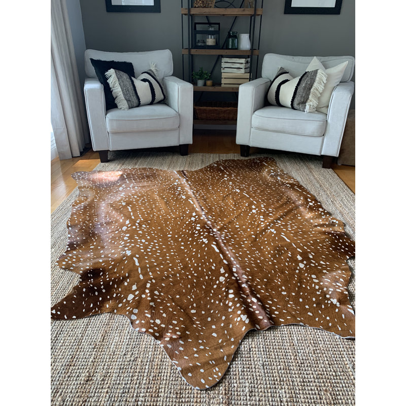 Cowhidesusa Handmade Axis Deer Print Cowhide Leather Medium Brown Rug ...