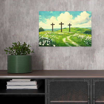 Three Wooden Crosses Abstract Contemporary Landscape Nature Wall Art Print
