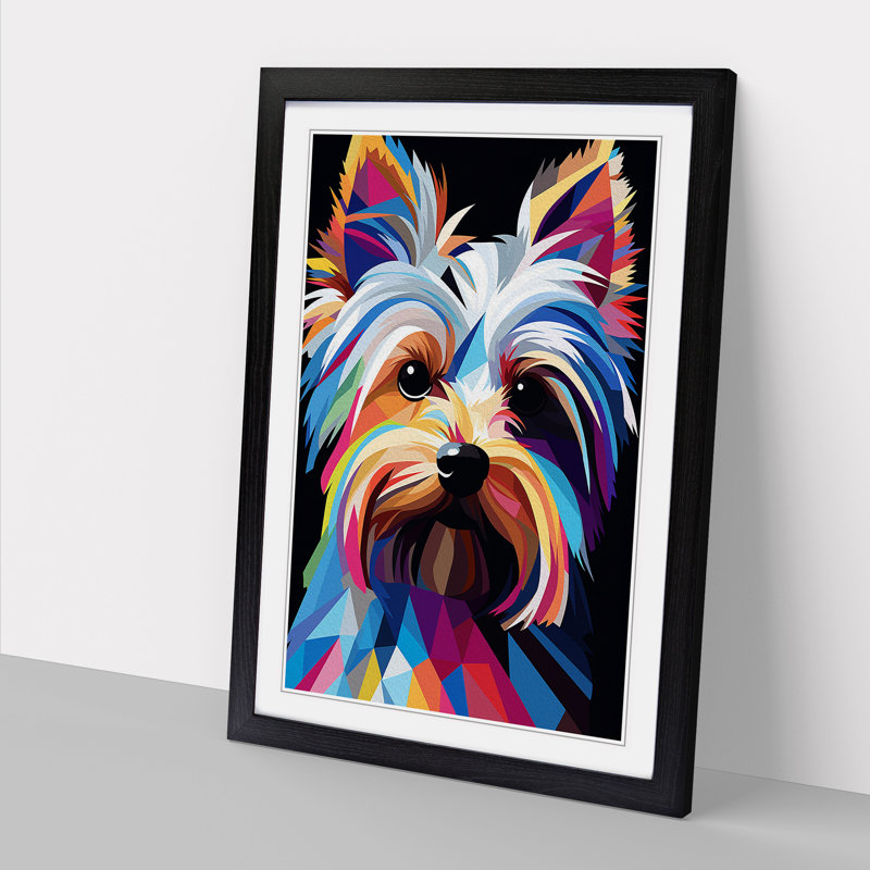 XYZ-FRM-V1223-1716 Yorkshire Terrier Constructivism No.2 - Single Picture Frame Print on Wood, 46cm H x 34cm W x 2cm D, Black