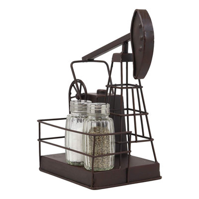 Brosch Oil Derrick Rig Pump Salt and Pepper Shaker Set