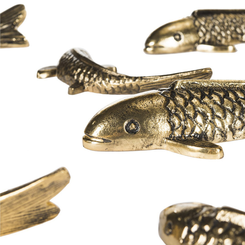 Antique Gold Cast Aluminum Koi Fish Wall Sculpture Set