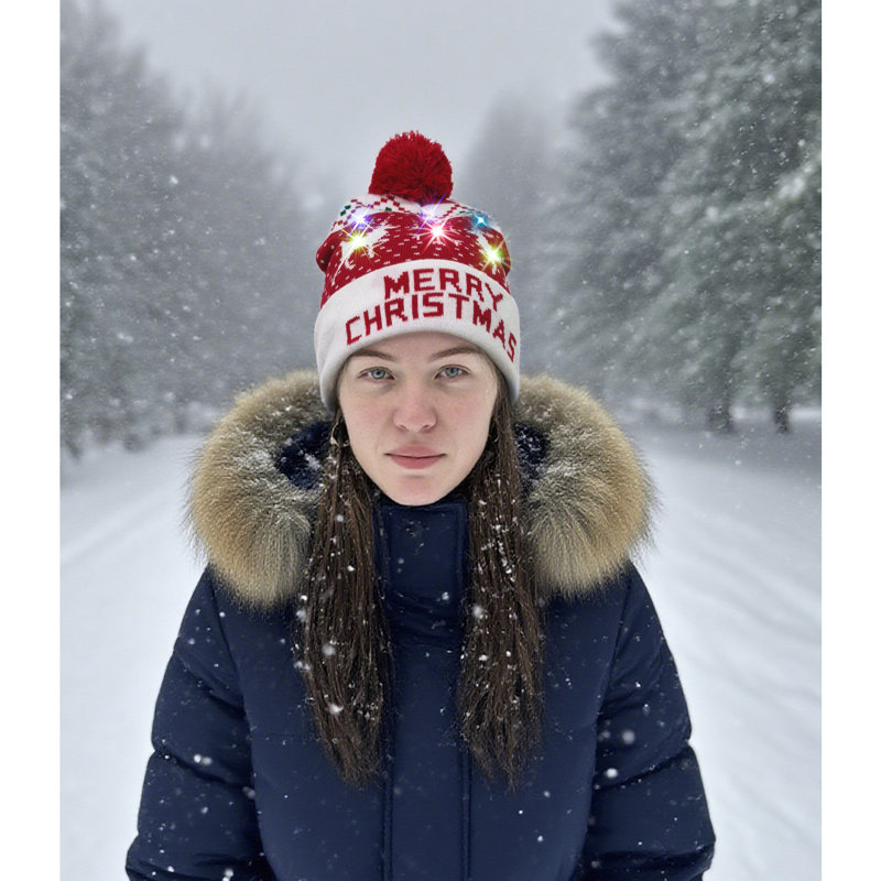 Light Up Xmas Festive Fun Cosy Hat Merry Xmas Nordic
