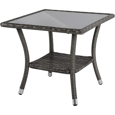 Outdoor Side Table, 20" Square End Table, Tempered Glass Top Coffee Table With Storage, Aluminum Frame