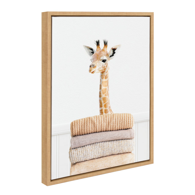 Fold Giraffe by Amy Peterson Framed Canvas Wall Art Print, Natural