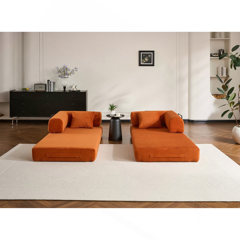 Canapé-lit convertible avec coussin cylindrique, canapé-lit pliant en velours côtelé avec structure de forme fixe, canapé-lit de salon pour la chambre à coucher (orange)