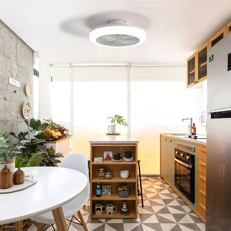 Ventilateur de plafond fermé de 18 pouces avec lumière et télécommande, ventilateur encastré moderne à profil bas sans pales pour la salle à manger de la cuisine de la chambre à coucher