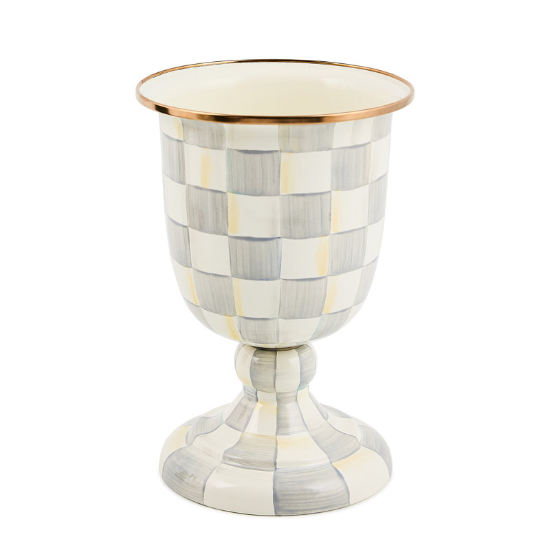 Check Pedestal Vase, Gray/White