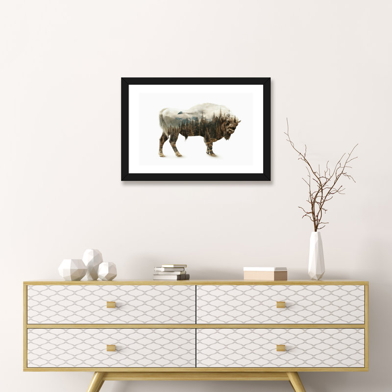 « bison » par riza peker-impression sur image, H 16 po x l 24 po x P 1 po, Papier avec cadre noir